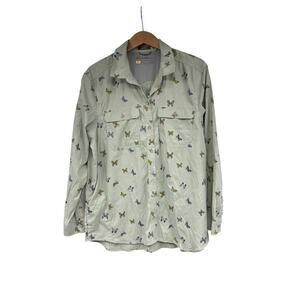 Eddie Bauer Light Green Butterfly Travex Travel Shirt Vented Fishing Womens L